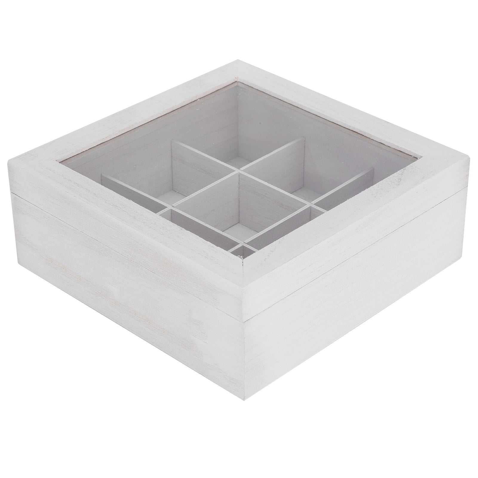 M Buder Wooden Storage Box 9 Grids Transparent Display Organizer for Essential Oils and Jewelry, White (9.1 inches / 23 cm)
