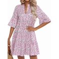 thumbnail image 3 of Womens Loose Fit V Neck Casual Short Dress Summer Flowy Mini Dress Beach 10996 Pink S, 3 of 9