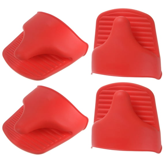 Unique Bargains 4pack Silicone Oven Gloves Heat Resistant Mini Pot Holder Silicone Oven Mitts Pinch Pot Holders Finger Protector Red