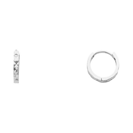 Huggie Childrens Earrings - Small Huggie Hoop Earrings Solid 14k White Gold Round Diamond Cut Square Tube Huggies 11 x 2 mm
