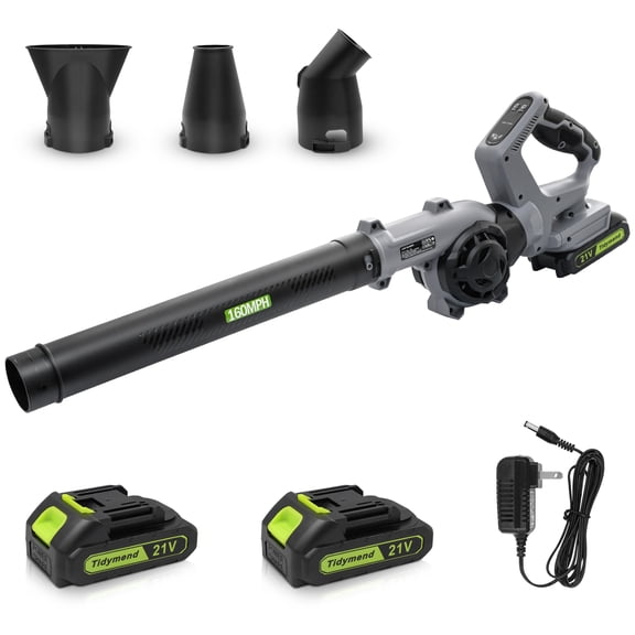 Tidymend Cordless Leaf Blower with Battery and Charger, Lightweight 20V Electric Blower for Lawn Care, Patio & Garage Cleaning, Includes 2 Batteries and 3 Nozzles