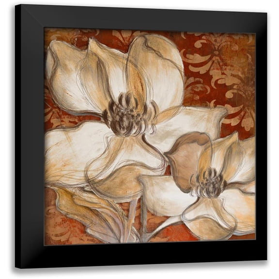 Loreth, Lanie 12x12 Black Modern Framed Museum Art Print Titled - Whispering Magnolia on Red I