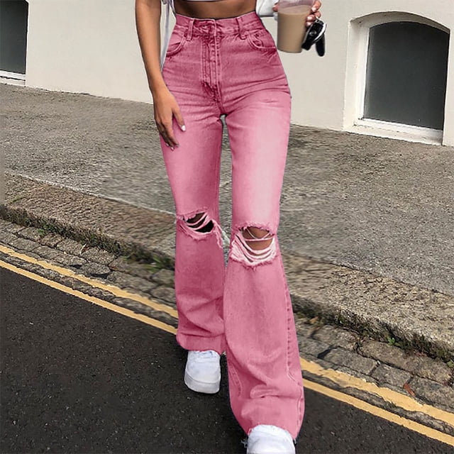 Puntoco Mujer Moda Casual Suelto Lavado Denim Ripped Jeans Casual Sólido Elástico Pantalones Delgados Puntoco Puntoco-2846