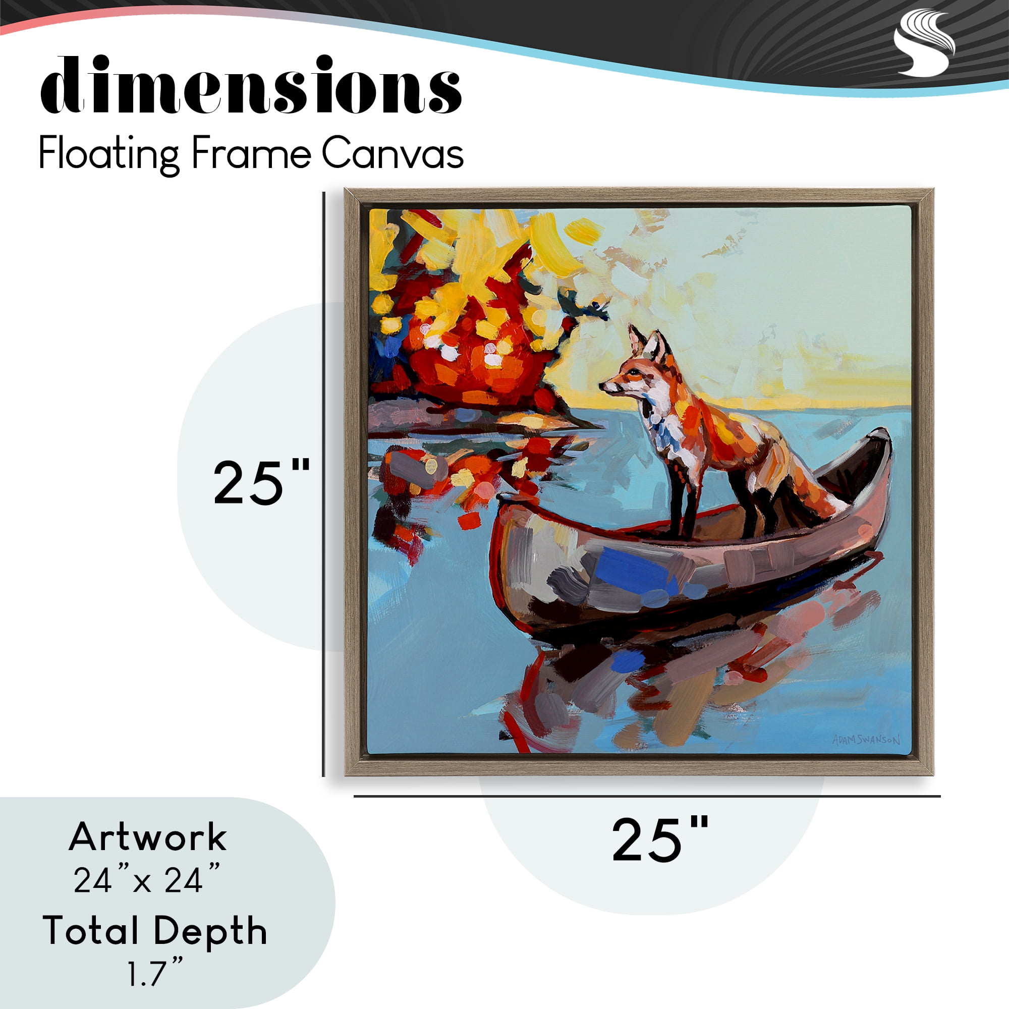 Fox's Voyage on Canoe Brown Framed Floater Canvas Wall Art, design by Adam Swanson