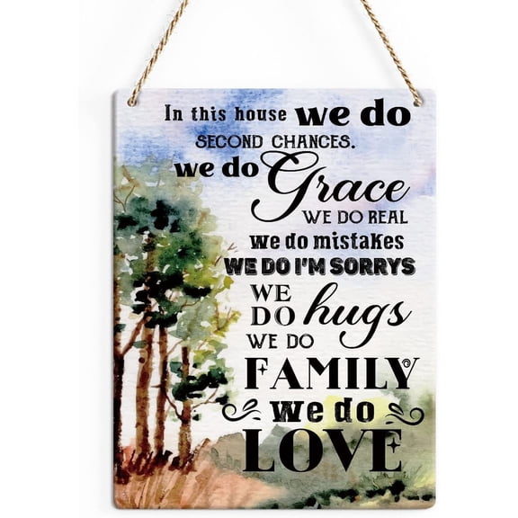 Rustic Watercolour Tree Wood Decor Sign, in This House We Do Second Chances Printed Wood Sign Wall Art, Hanging Door Sign, Motivational Decorative Wood Sign Home Decor 8x10