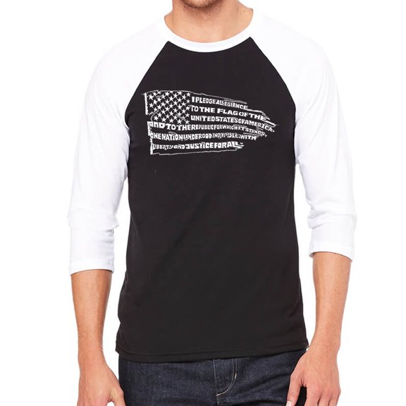 LA Pop Art Men's Raglan Baseball Word Art T-shirt - Pledge of Allegiance Flag