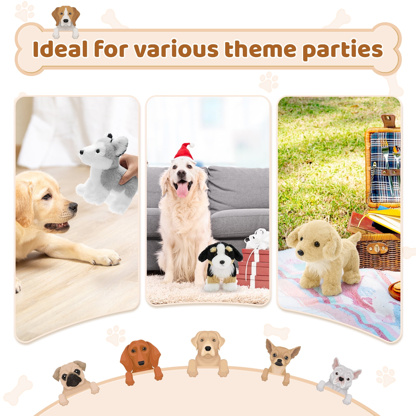 MorisMos 6 Pcs Bulk Stuffed Animals, Fluffy Assorted Stuffed Puppy Plush Toys