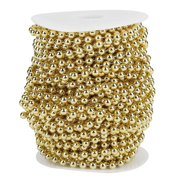 Rouleau de 25m/82.0 Pieds de Perles Imitation Perles Dorées Électroplaquées de 6mm - Perles Rondes Brillantes Connectées pour Décorations de Mariage, Noël, Fenêtre et Fêtes, Ornement Artisanal Exquis et Réaliste