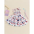 thumbnail image 6 of Aojekbee Baby Girl's 4th of July Dress Star Print Shirred Neck Tie-Up Spaghetti Strap Layered Dress Toddler Summer Clothes, 6 of 10