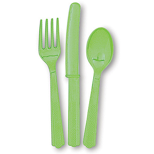 Unique Industries Assorted Plastic Silverware for 6, Lime Green, 18pc