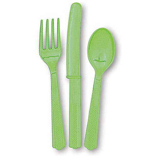 Unique Industries Assorted Plastic Silverware for 6, Lime Green, 18pc