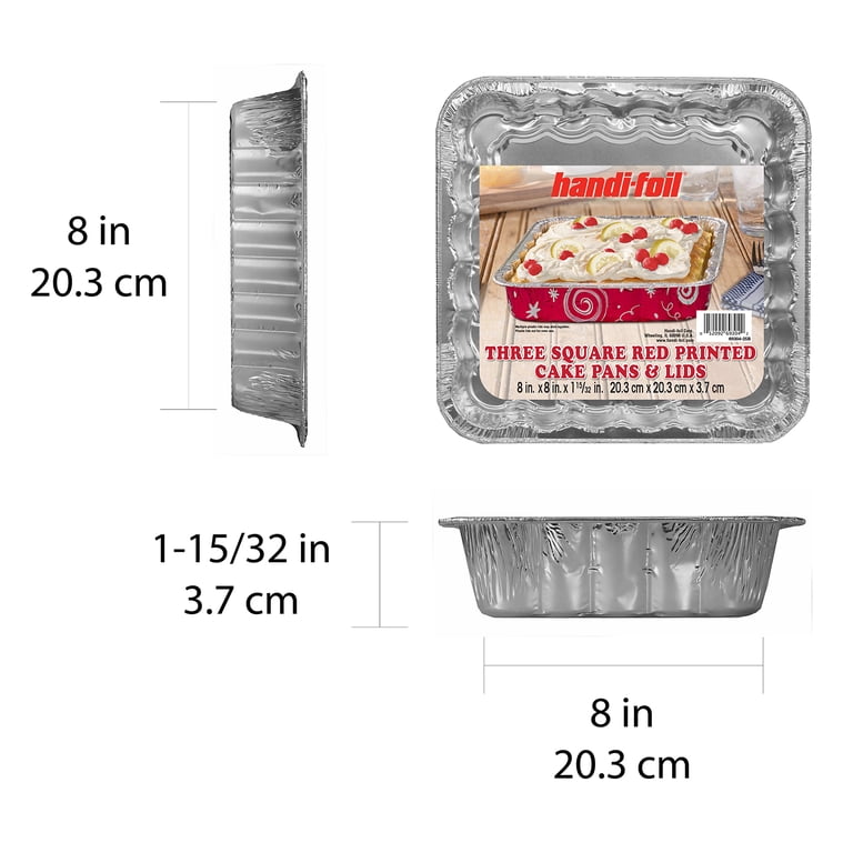 Handi-Foil 8-Inch Square Aluminum Cake Pans with Lids, 3 Pack photo 3