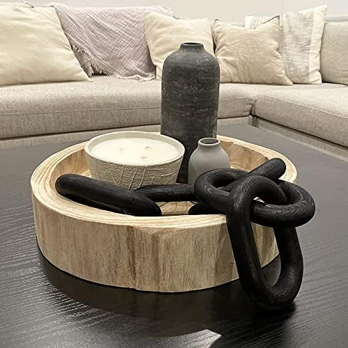 Black Wood Chain Link Decor, 5-Link Wooden Decorative Chain Home Decor Accents, Coffee Table Decor, Shelf Decor Aesthetic, Modern Bookshelf Table Decorative Objects for Living Room
