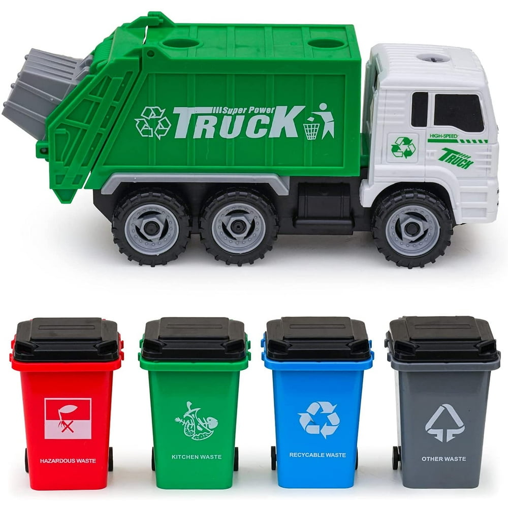AZToys 215B52 Friction Powered Garbage Truck Toy for Kids Waste Management Dump Truck with
