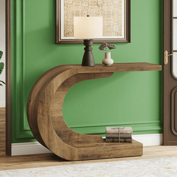 Compact C-Shaped Console Table - Engineered Wood Entryway Table with Distinctive Wave Design, Sturdy Accent Table for Hallway, Living Room, Entry Display