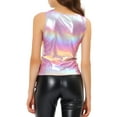 thumbnail image 3 of INSPIRE CHIC Women's Metallic Tank Top Halloween Club Party Shiny Sparkly Holographic Cami Top L Multicolor Pink, 3 of 6