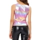 thumbnail image 3 of INSPIRAR CHIC Top de Tirantes Metálico para Mujeres Fiesta de Halloween Brillante Sparkly Holográfico Cami Top L Multicolor Rosa, 3 of 6