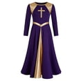 thumbnail image 3 of YiZYiF Kids Girls Lyrical Praise Dance Dress Metallic Cross Liturgical Maxi Gown Long Sleeve Worship Church Robe Purple 14, 3 of 6