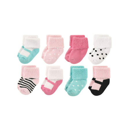 Luvable Friends Baby Girls' 8pk Mary Janes Terry Booties - Mint/Pink 0-6M