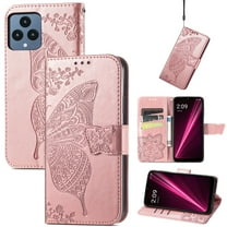 Dteck Flip Wallet Case for T-Mobile Revvl 6 5G, 3D Butterfly Embossed PU Leather Magnetic Folio Cover with Card Holder Kickstand, TPU Shockproof Durable Protective Phone Case,Rosegold