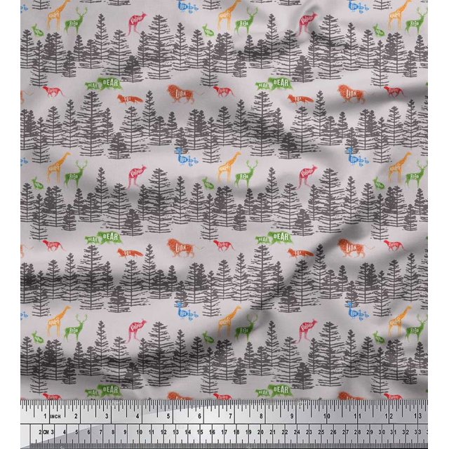 Soimoi Velvet Fabric Animals,Bird & Tree Modern Style Decor Fabric Printed Yard 58 Inch Wide