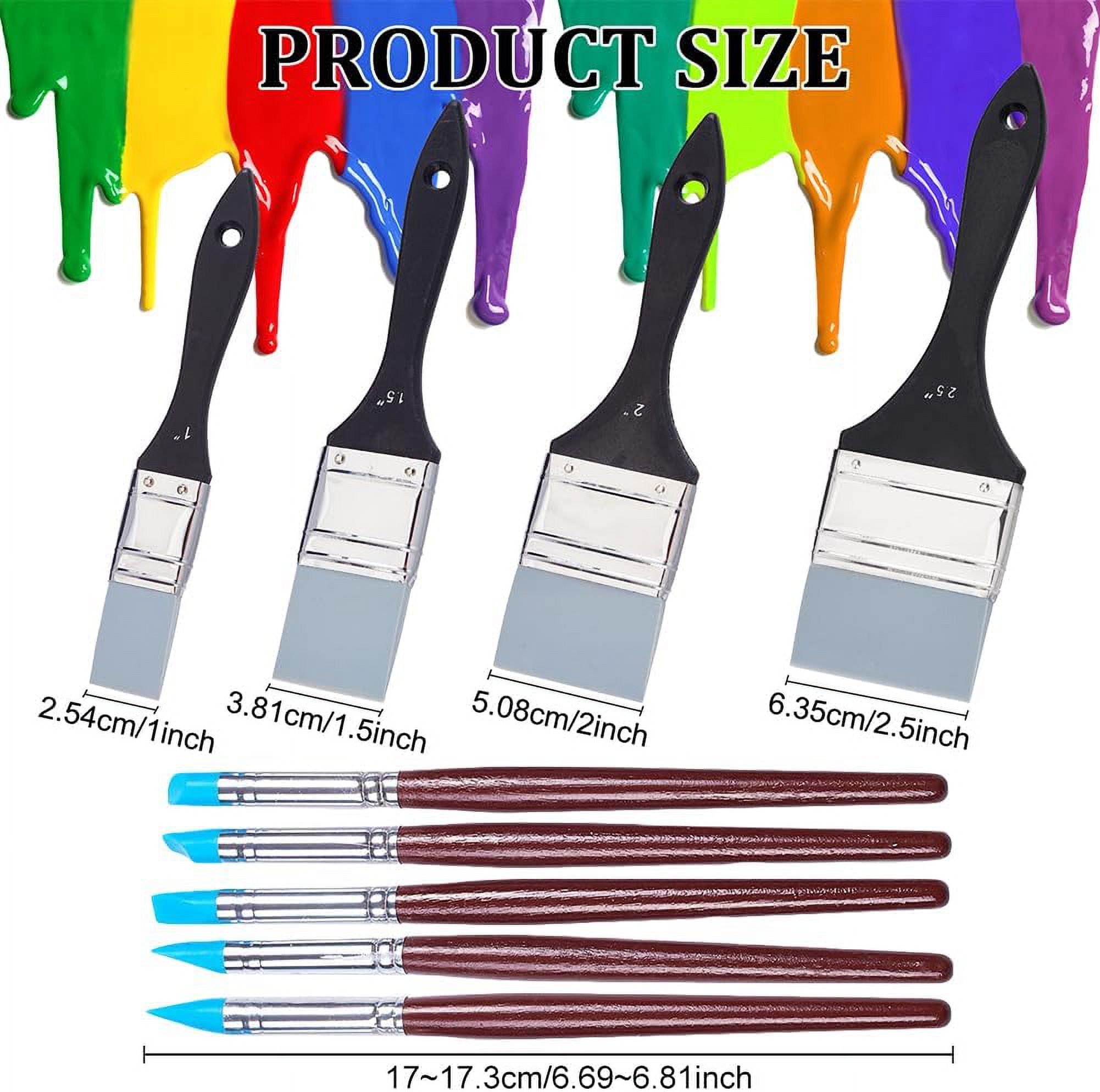 9Pcs Black Silicone Paint Brush Set with Wooden Handle Color Shaper Tool Water Based Painting Brush Mixed Color