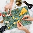 thumbnail image 4 of Boho Cutting Board, Boho Pattern with Odd Geometric Triangles Shapes Oriental Art Print, Decorative Tempered Glass Cutting and Serving Board, Large Size, Blue Yellow, by Ambesonne, 4 of 5