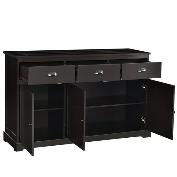 Gymax 3 Drawers Buffet Cabinet Sideboard Console Table Kitchen Storage Cupboard Brown