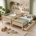 thumbnail image 3 of Twin Over Twin Bunk Bed, Pine Wood Bunk with 2 Drawers, Converts to 2 Twin Beds, with Ladder & Safety Guardrails, Natural, 3 of 12