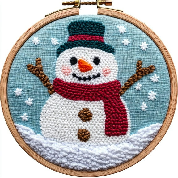 DIY Punch Needle Kits Cute Cartoon Snowman Easy for Beginners Punch Needle Yarn Starter Embroidery Set for Craft lovers with Hoop for Home Decoration 20x20cm(1)
