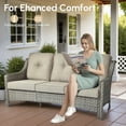 thumbnail image 4 of Vcatnet 6 Pieces Outdoor Patio Furniture All Weather Wicker High-Back Conversation Set with Fire Pit Table and Ottoman,Beige, 4 of 9