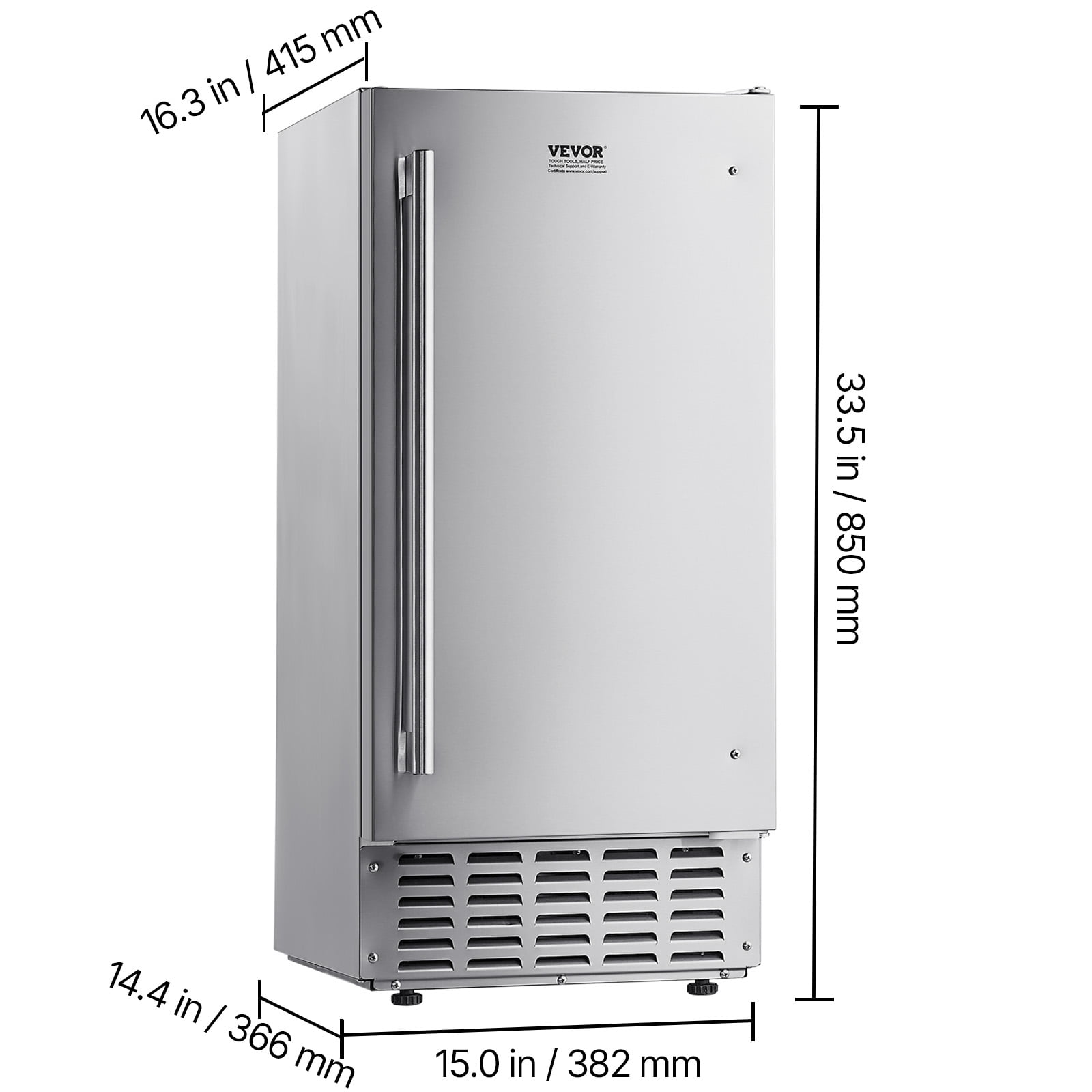 VEVOR Undercounter Built-in Ice Maker, 66 Lbs/Day Under Counter Nugget Ice Maker Machine with Reversible Door Stainless Steel, Freestanding Ice Maker for Commercial Home Kitchen, Electric Drainage