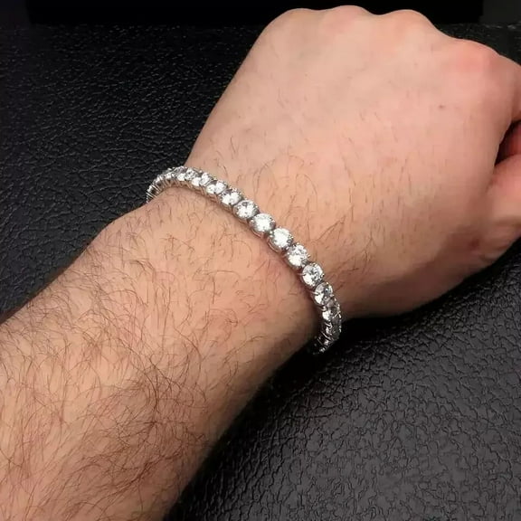 6 Ct Round Cut Lab Created Diamond Men's Tennis Bracelet 14K White Gold Plated