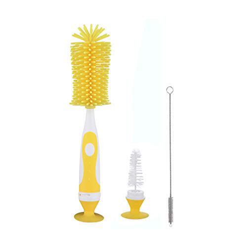 UUKING Baby Bottle Brush Small Bottle Silica Gel Scrubber Cleaner Brushes Set Sponge Washer Milk Water Cleaning Kit Cup, Yellow 