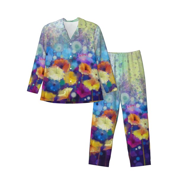 Fotbe Spring Flower Seasonal Pijama de Hombre con Estampado de Manga Larga, Conjunto de 2 Piezas, Ropa de Dormir Suave y Cómoda con Bolsillos-Large