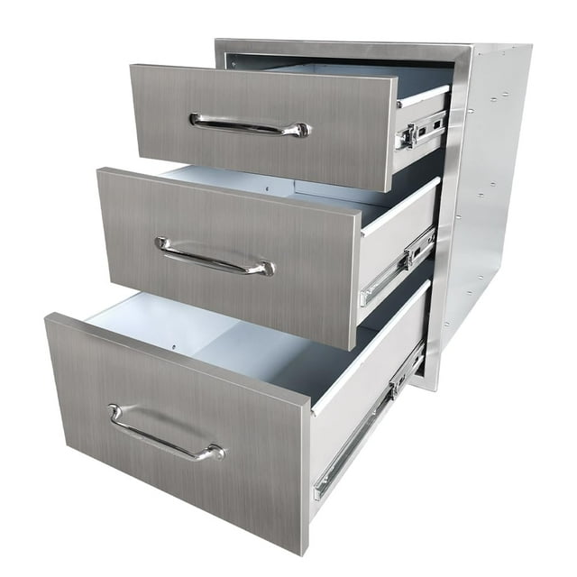 QinaQin Outdoor Kitchen Drawers, 24 Inch Stainless Steel Flush Mount BBQ Drawers with Grooved Handle