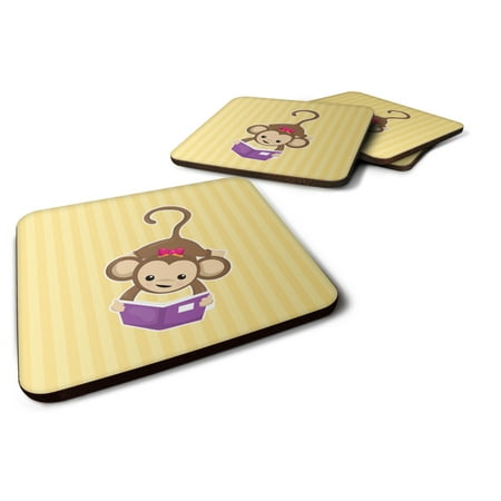 

Carolines Treasures BB7015FC Monkey Reading Foam Coaster Set of 4 3 1/2 x 3 1/2 multicolor