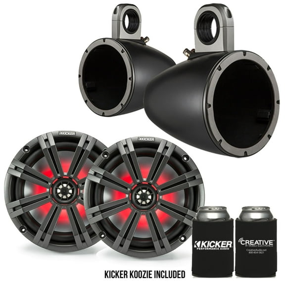 Kicker 8" BlackCharcoal Wake Tower LED Marine Speakers 1-Pair