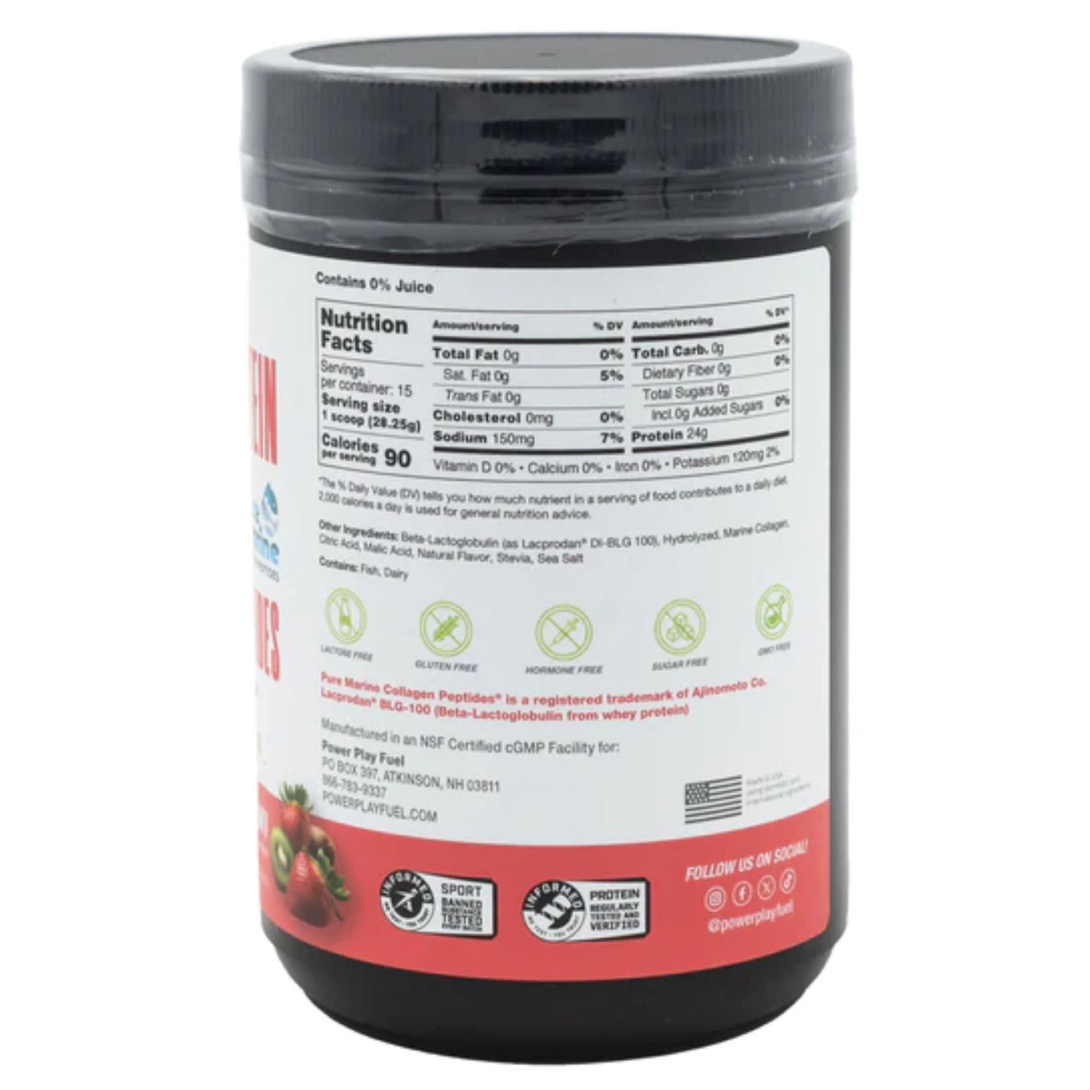 POWER PLAY FUEL Clear Protein & Collagen Peptides Protein Powder Drink Mix - Naturally Sweetened & Flavored Protein + Marine Collagen - 15 Servings (Strawberry Kiwi)