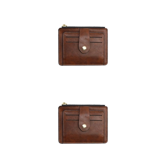 Worgeous 2pcs Simple Purse PU Leather Wallet Zipper Buckle Style Multi-card Wallet for Women Ladies (Brown)