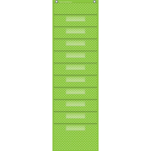 Teacher Created Resources Polka Dot Storage Pocket Chart - 10 Pocket(s) - 58" Height x 14" Width46" Length - Lime - 1Each