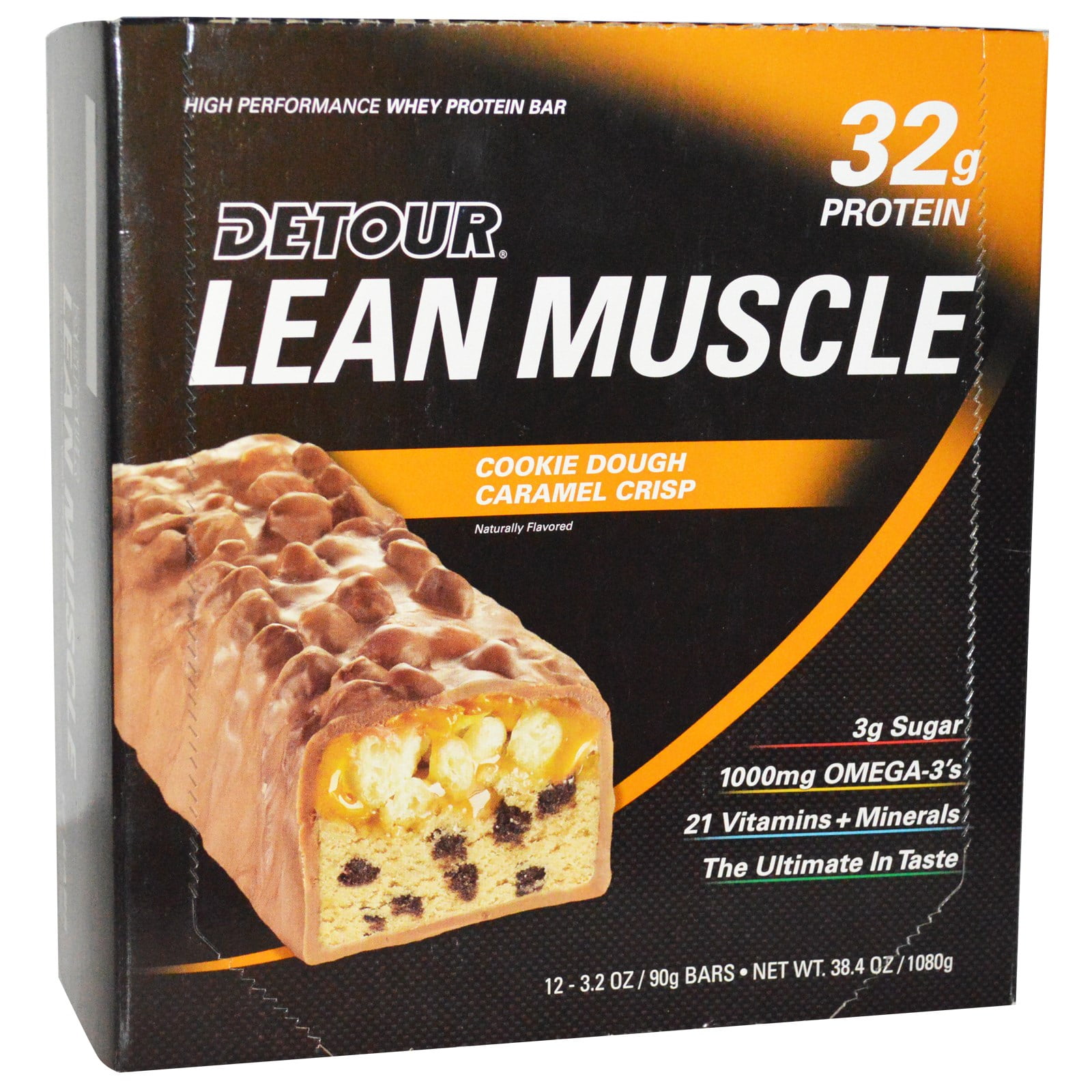 Detour LEAN MUSCLE Cookie Dough Caramel Crisp Protein Bar, 3.2 oz, 12 count by Forward Foods LLC