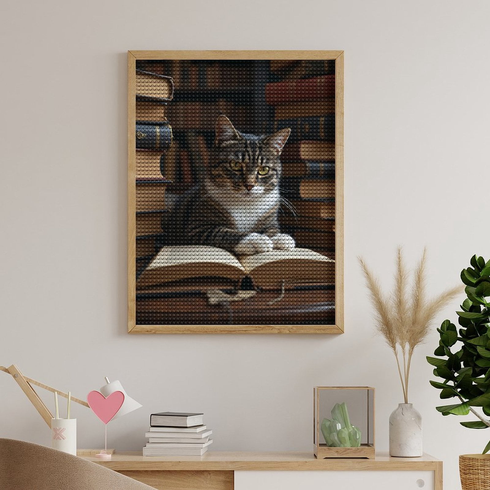Diamond Art Kits for Adults, Cat Amongst Ancient Books Stack 5D Diamond Painting Kits for Adults Beginners, DIY Full Drill Diamond Painting, Gem Art and Crafts 12x16