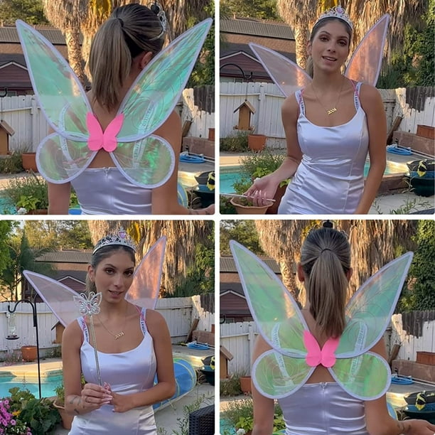 Set De Disfraz De Hada De 5 Piezas – Alas De Organza De 45x60 Cm, Varita, Orejas De Elfo, Diadema Y Pendientes, Ideal Para Cosplay, Carnaval Y Halloween