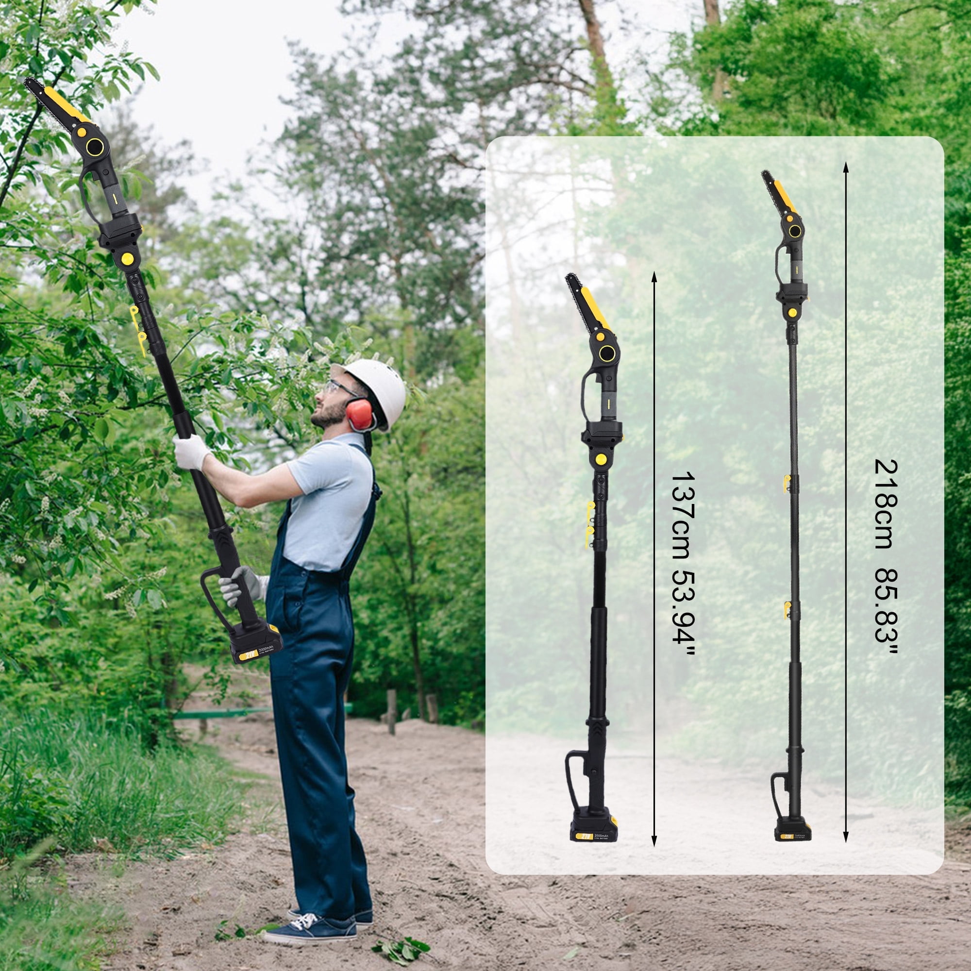 Fompes 2-in-1 Cordless Pole Saw & 6'' Mini Chainsaw, Electric Handheld Chain Saw with 2× 21V 2.0Ah Rechargeable Batterie & Charger, Max 7.5Ft Saw for Tree Trimming
