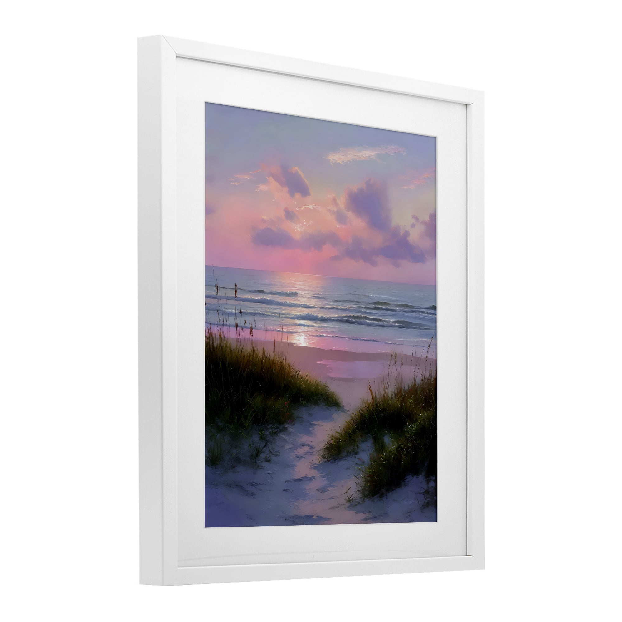 Stupell Industries Romantic Beach Sunset in Pink White Framed Print Under Glass, design by Franklyn Gregory