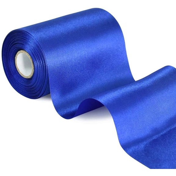 TONIFUL 4 Inch x 22yd Wide Royal Blue Satin Ribbon Solid Fabric Large Ribbon for Cutting Ceremony Kit Grand Opening Chair Sash Table Hair Car Bows Sewing Craft Gift Wrapping Wedding Party Decoration