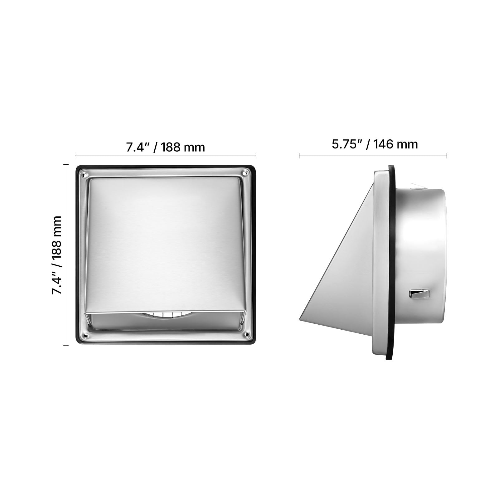 KFFKFF 6-Inch Exterior Wall Vent Cover, Square Air Vent with Stainless Steel Construction and Built-In Protective Screen, Suitable for Home, Bathroom, Garage, Kitchen, and Basement (1 Pack, Silver)