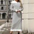 thumbnail image 5 of XFYSSS Fashion Ladies' Round Neck Long Sleeved Slim Fit Variegated Striped Knitted Long Dress Fashionable Autumn And Winter Dress, 5 of 7