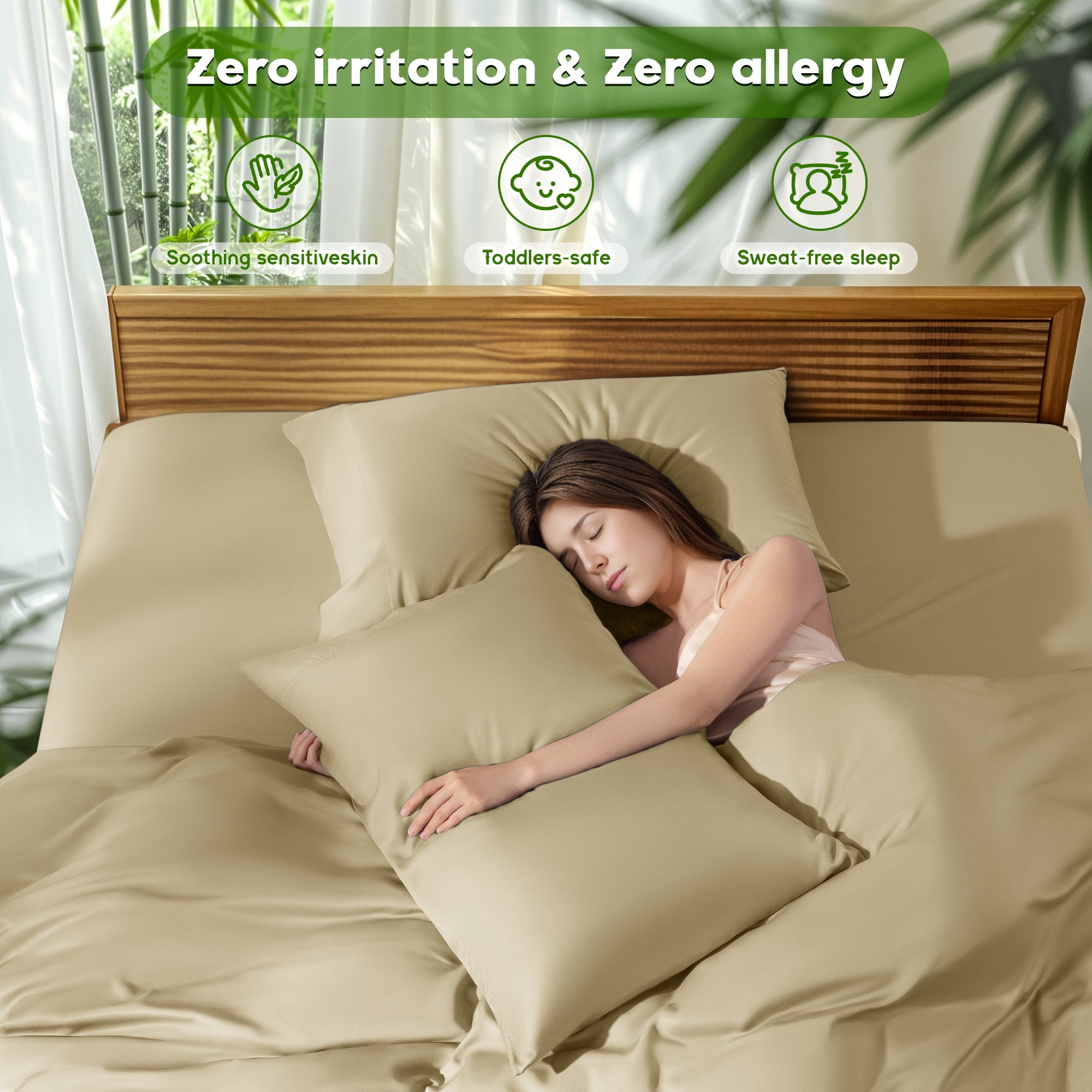 Sonoro Kate Luxury Cooling Bamboo Bed Sheet Set - Deep Pockets - 3 Piece, Twin XL, Beige